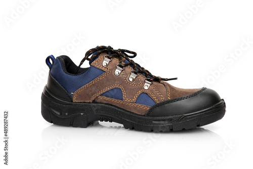 Safety footwear on white background, isolated product.