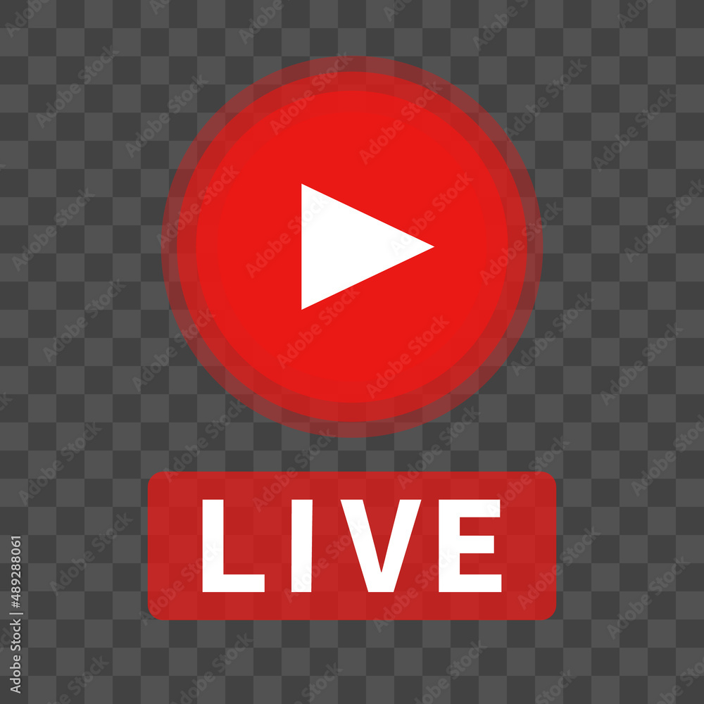Live logo and play button isolated on transparent background. Live TV and social media broadcast. Vector. Live logo and play button isolated on transparent background. Live TV and social media broadcast. Vector.