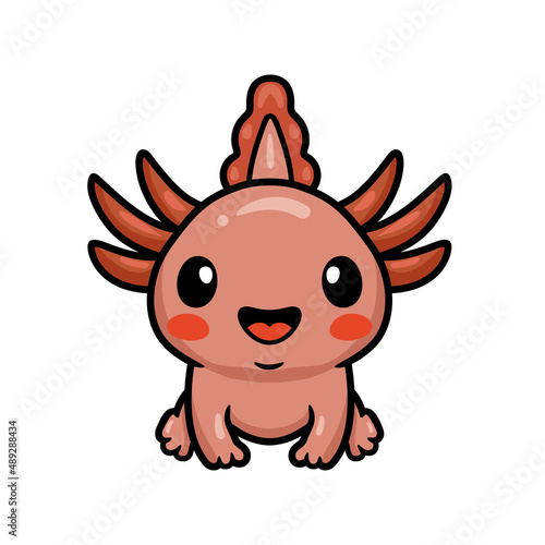 Cute axolotl cartoon sitting vector illustration