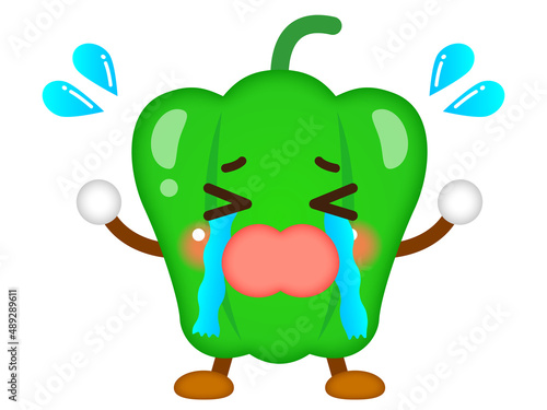 悲しむピーマンのイラスト＿ベクター