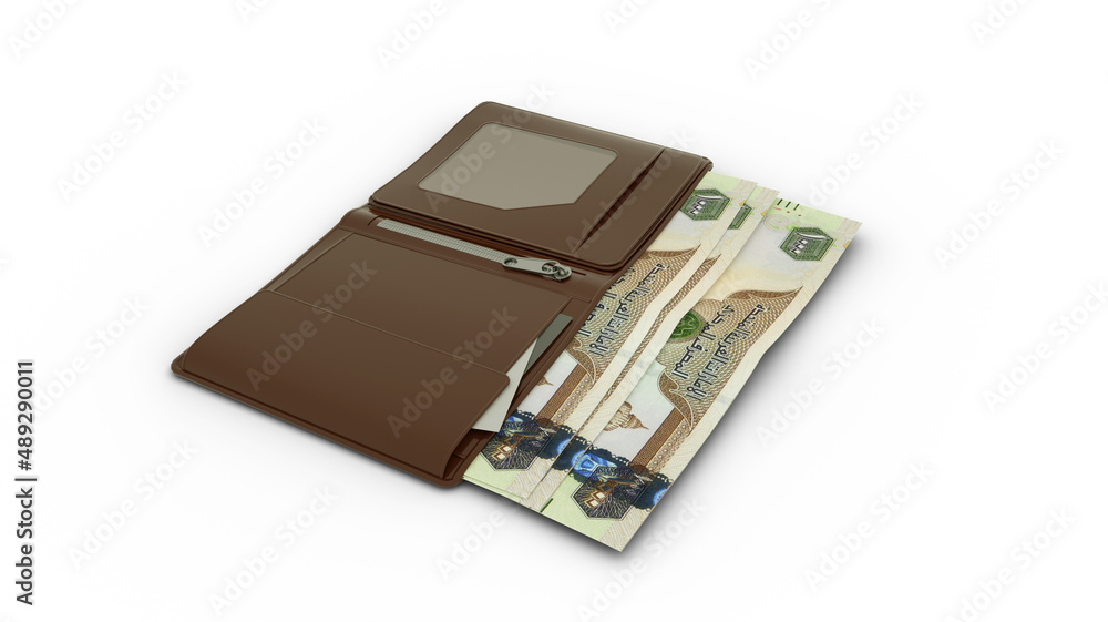 3D rendering of1000 United Arab Emirates dirham notes in wallet 3D rendering of1000 United Arab Emirates dirham notes in wallet