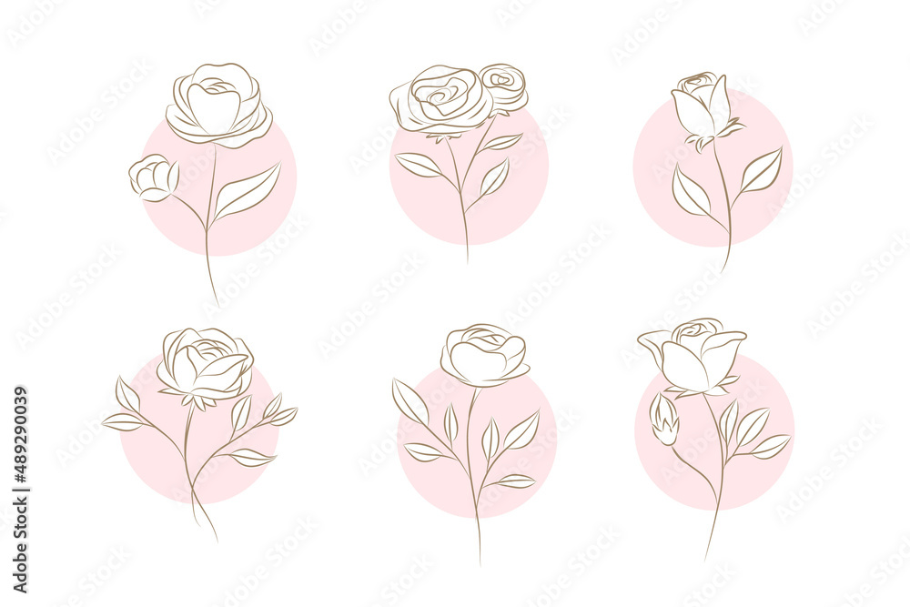 Fototapeta premium Doodles Herbs and flowers logo, set of hand-drawn flowers, floral set of wildflowers and herbs, vector objects isolated on a white background. One Line Drawing Vector Flowers Set. Botanical 
