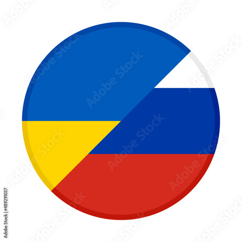 round icon with ukraine and russia flags. vector illustration isolated on white background