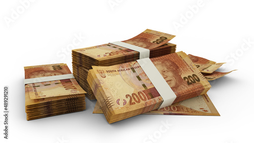 3D Stack of 200 South african rand notes