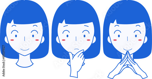 女性の「嬉しい」「悩む」表情セット