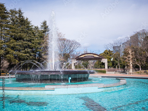 water fountain and pool in hibiya park in tokyo