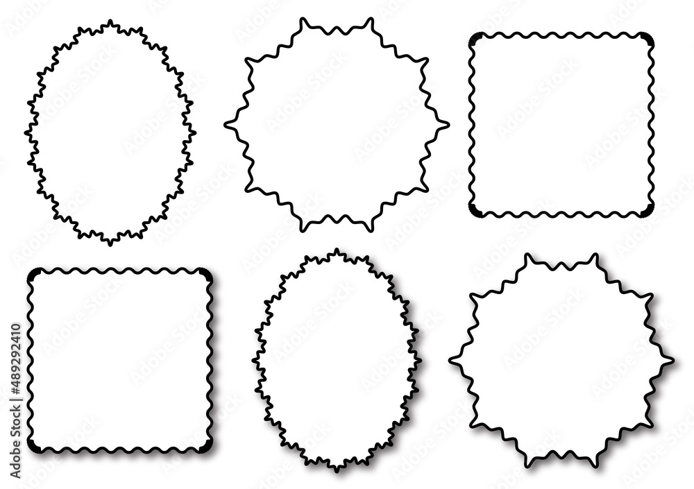 Set of wavy frames shapes without shadows and with shadow. Objects are isolated, blank with space for your text. Set of wavy frames shapes without shadows and with shadow. Objects are isolated, blank with space for your text.