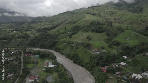 Lush saturated green hillsides in remote Huancabamba Valley of Peru photo