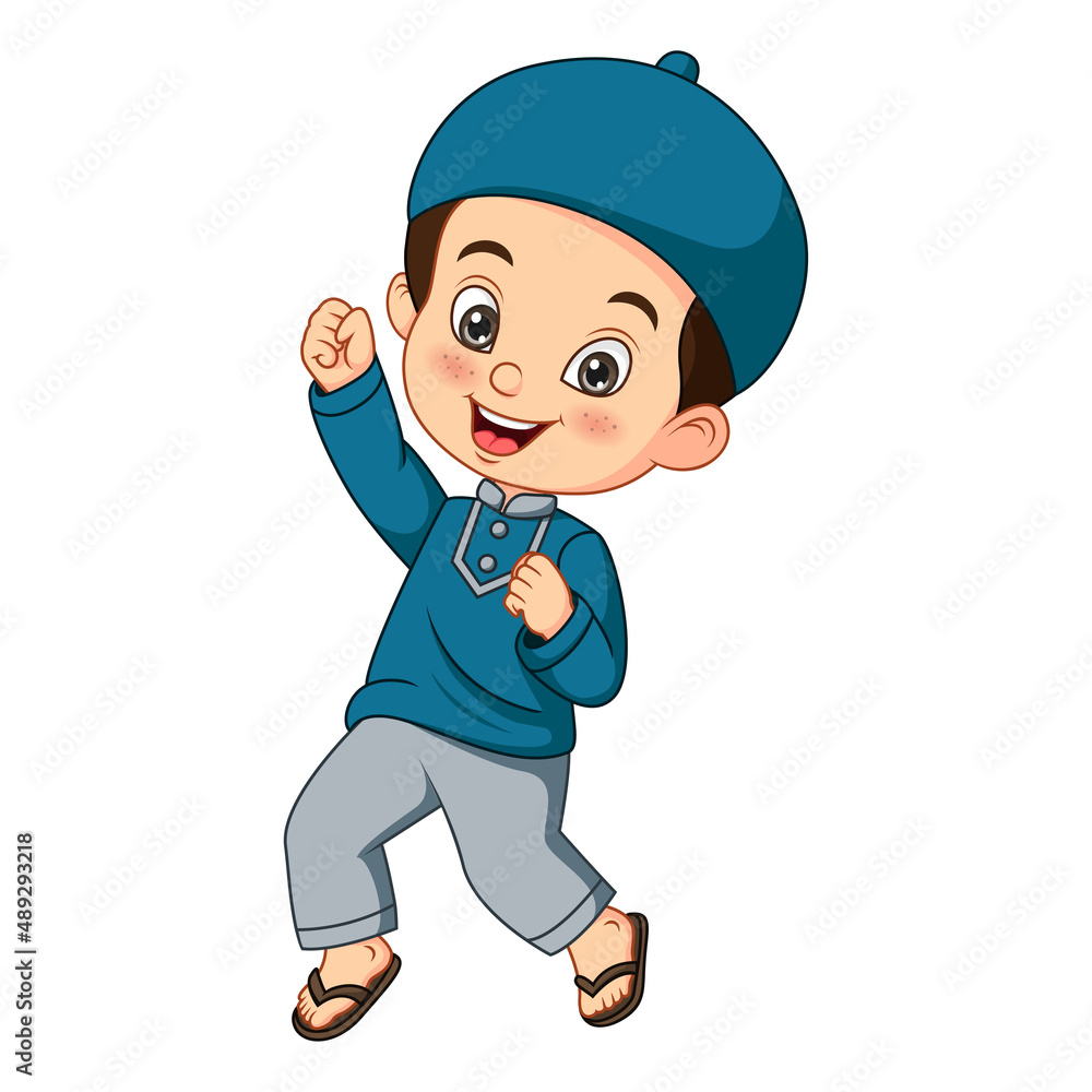 Happy muslim boy cartoon on white background Happy muslim boy cartoon on white background