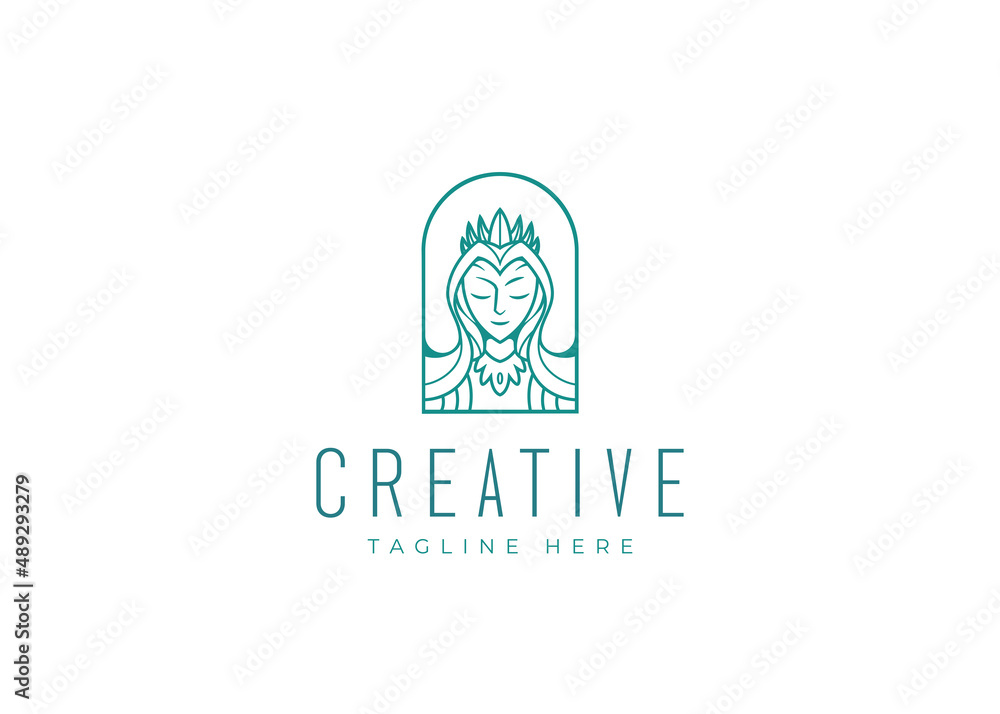 Long Haired Queen Logo Design Template. Beauty Queen Icon Line Art Vector Long Haired Queen Logo Design Template. Beauty Queen Icon Line Art Vector