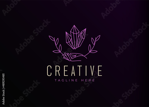 Crystal Gem Logo Design Template. Jewelry Store Icon Line Art Vector