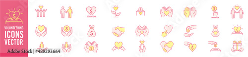 Volunteering icons set. Outline set of volunteering vector icons for web design isolated on white background