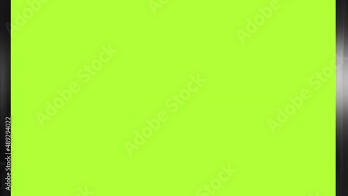 Open elevator door on green screen background.