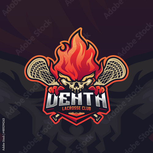 Skull Fire Mascot Logo Design For Lacrosse Club