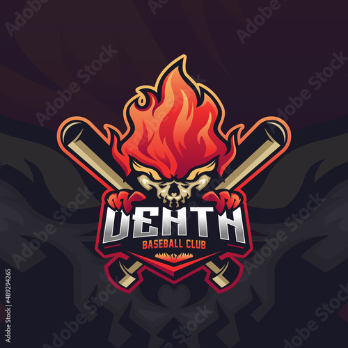 Skull Fire Mascot Logo Design For Baseball Club