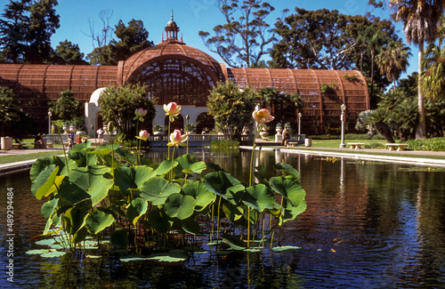 Botanical Building with the Lily Pond and Lagoon in the foreground at Balboa Park in San Diego, California