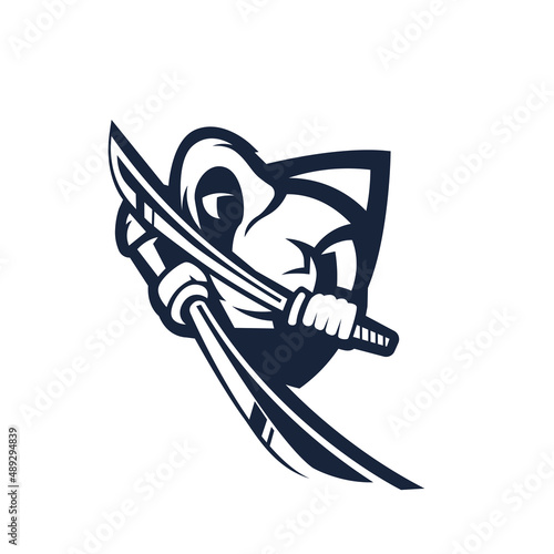 Ninja wielding two swords mascot logo silhouette version