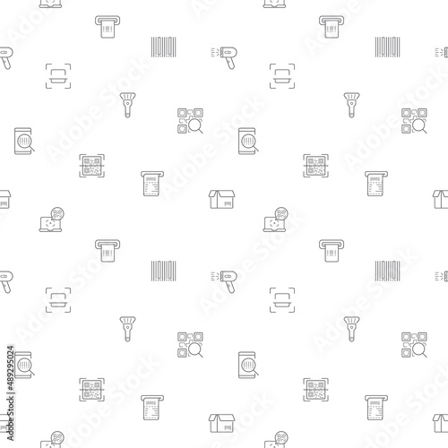Seamless pattern with QR code and scan icon on white background. Included the icons as bar code, label, qr, tag, scanner, pay, digital And Other Elements.
