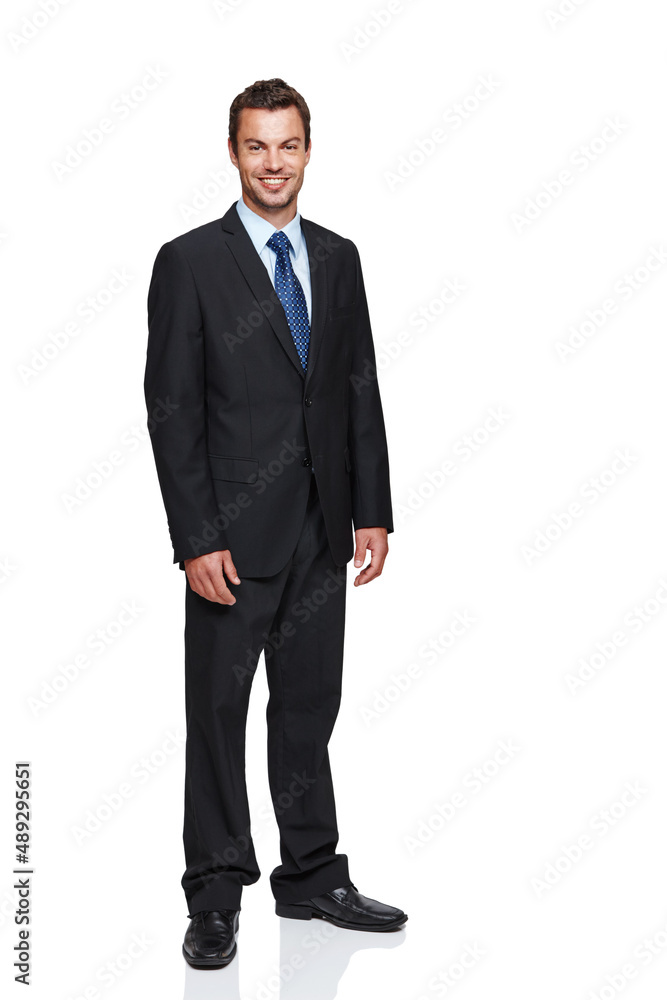 Business is his fort. Full length of a young businessman isolated on a white background. Business is his fort. Full length of a young businessman isolated on a white background.