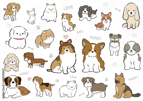 Obraz かわいい犬のイラストセット
