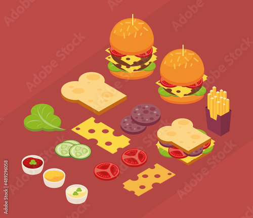 fifteen isometric fast food icons