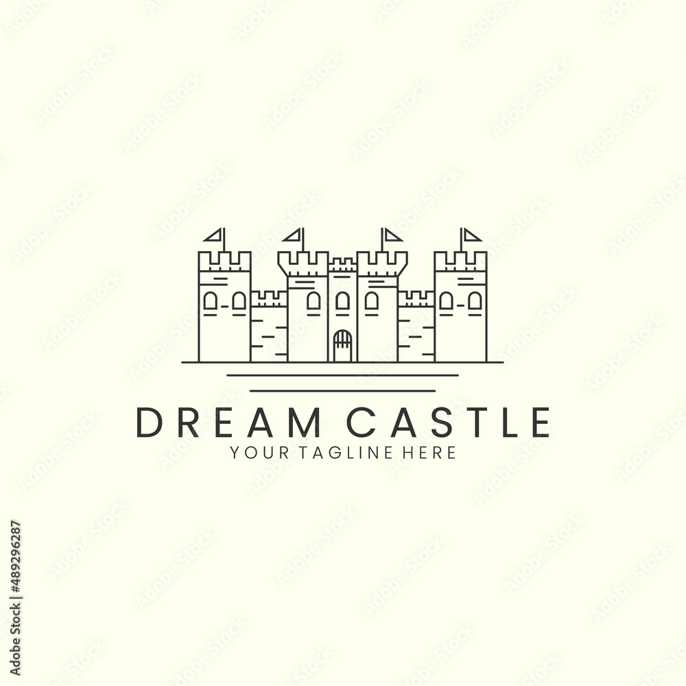 dream castle with line style logo icon template design. fantasy, world, star, moon vector illustration