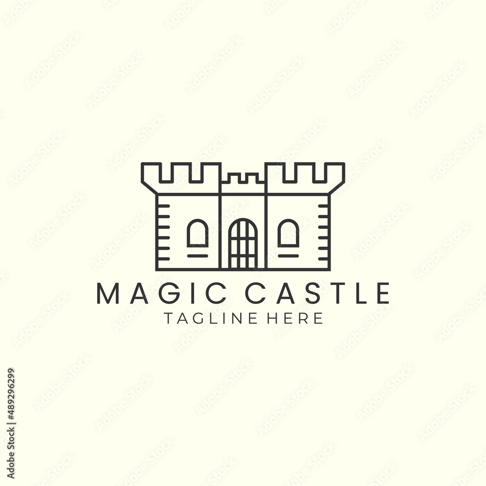 magic castle with line style logo icon template design. fantasy, world, star, moon vector illustration