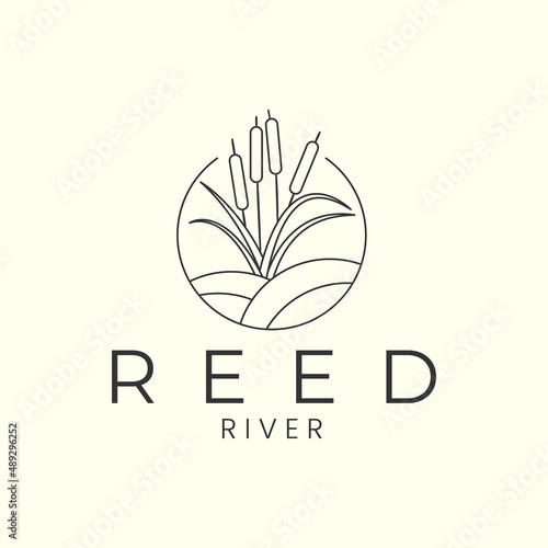 reed plant with line and emblem style logo icon template design. cattails, grass, river vector illustration