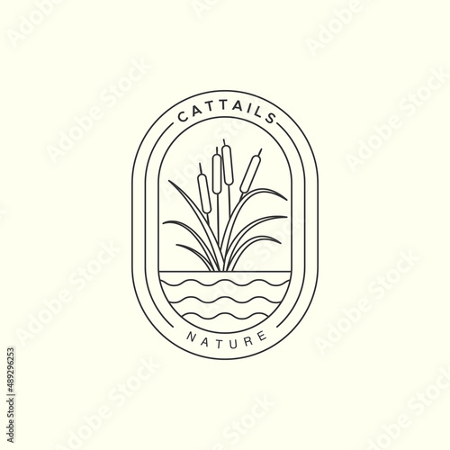 cattails plant with line and emblem style logo icon template design. nature ,reed, grass, river vector illustration