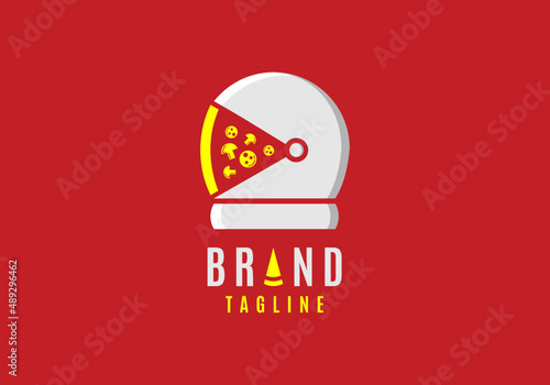 pizza logo inside the astronaut's helmet, suitable for pizza food brands, and others.