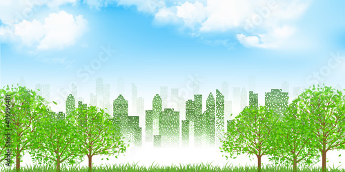 新緑　ビル　風景　背景