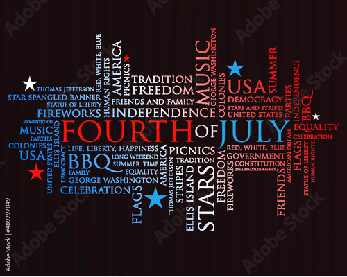 fourth of july words in red, white, and blue