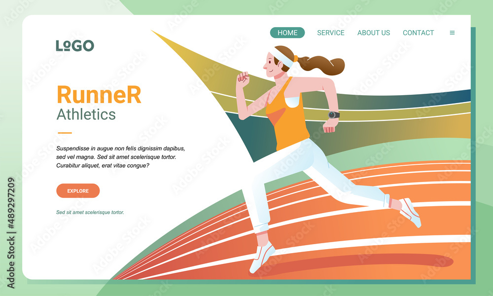 modern landing page illustration of a woman athlete running in the track vector illustration