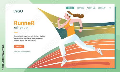 modern landing page illustration of a woman athlete running in the track vector illustration