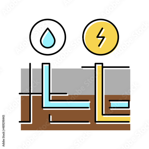 building drainage and electricity color icon vector illustration