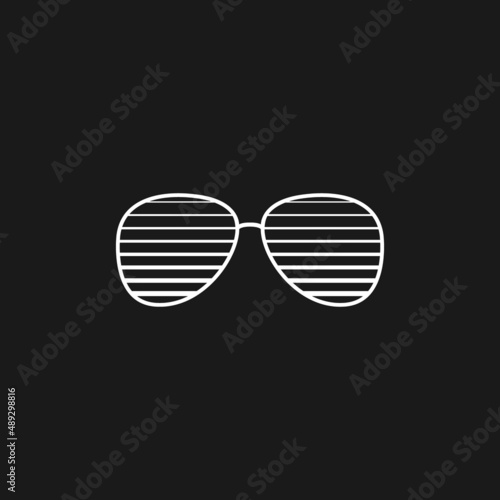Retrowave aesthetics, sunglasses silhouette. Synthwave black and white sunglasses with horizontal lines, 1980s style. Design element for retrowave style projects. Vector