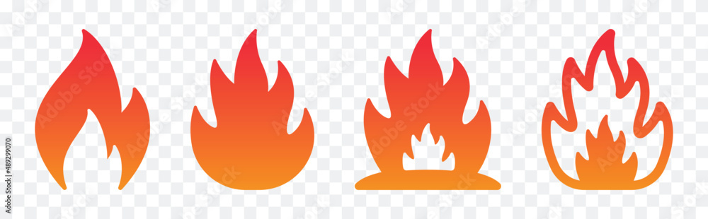 Fire icon set on transparent background. Stock Vector | Adobe Stock