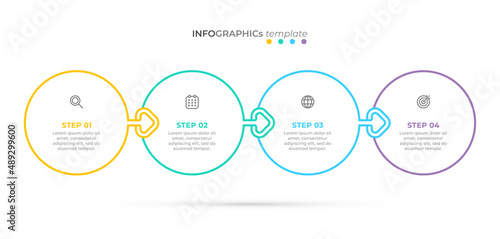 Business infographic template. Thin line design with arrow elements and 4 options or steps.