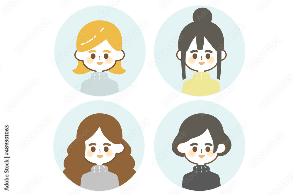 若い女性のアイコンイラスト( セット )ハイネック
若い女性のアイコンイラスト( セット )ハイネック