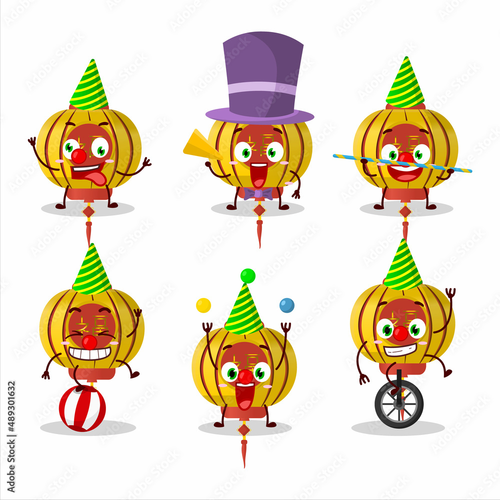 Fototapeta premium Cartoon character of yellow chinese lamp with various circus shows