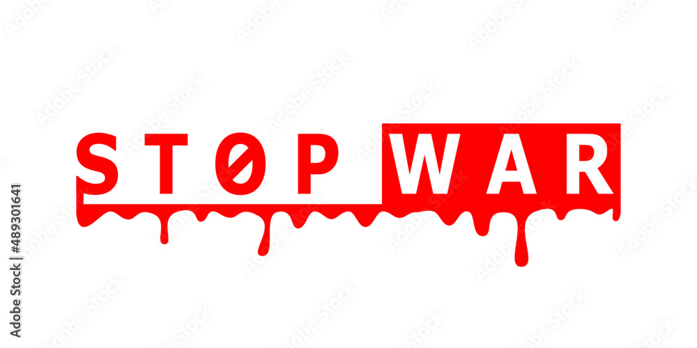 Stop war sign text lettering concept peace pacifism white background flat vector design.