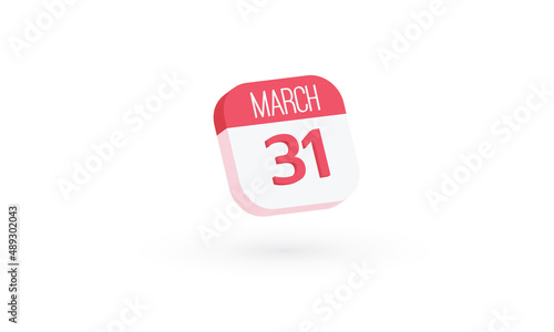 Calendar icon, Symbol graph or chart icon, Red and white color with March,31