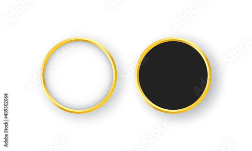 Abstract vector gold circle frame banners set on white and black