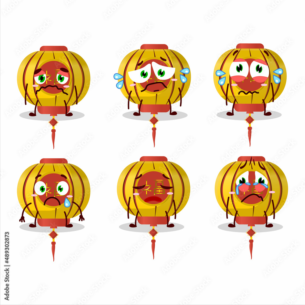 Yellow chinese lamp cartoon character with sad expression Yellow chinese lamp cartoon character with sad expression