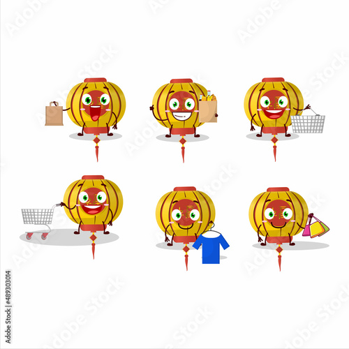 A Rich yellow chinese lamp mascot design style going shopping