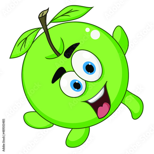 Green Apple Cartoon Character, Vector Illustration