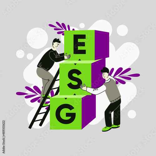 People put cubes one on top of the other, esg strategy concept