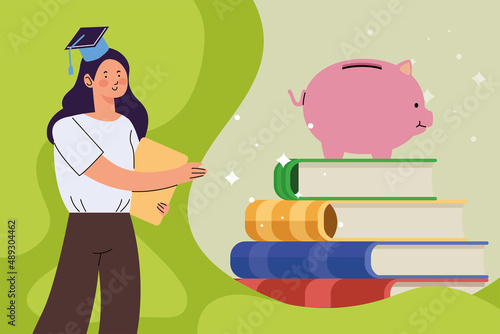 student girl with piggy