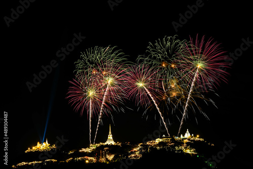 Colorful Firework at Phra Nakhon Khiri festival Phetchaburi, Thailand