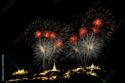 Colorful Firework at Phra Nakhon Khiri festival Phetchaburi, Thailand